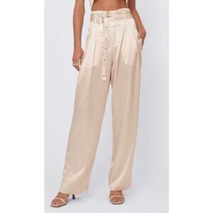 NWOT Nonchalant Label Cream Satin Double Belt Wide Leg Trouser Pants — Size XS